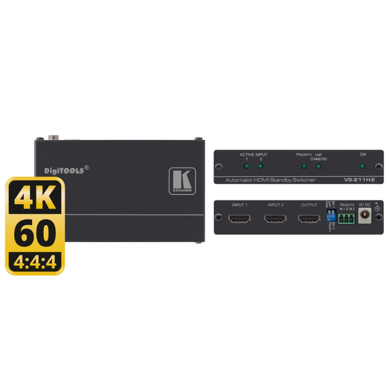 Kramer VS-211H2, 2×1 4K HDR HDCP 2.2 HDMI Auto Switcher
